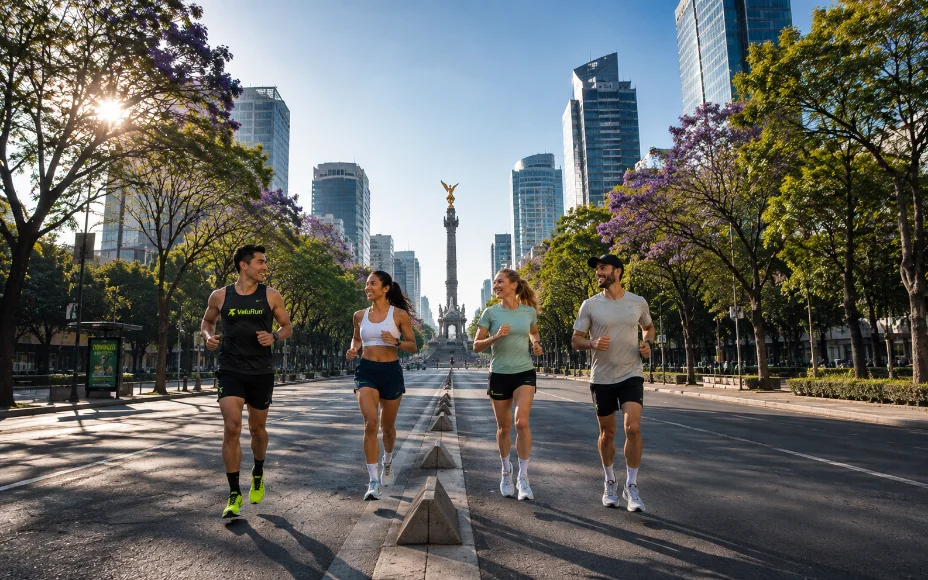 Grupo corriendo junto, plano horizontal
